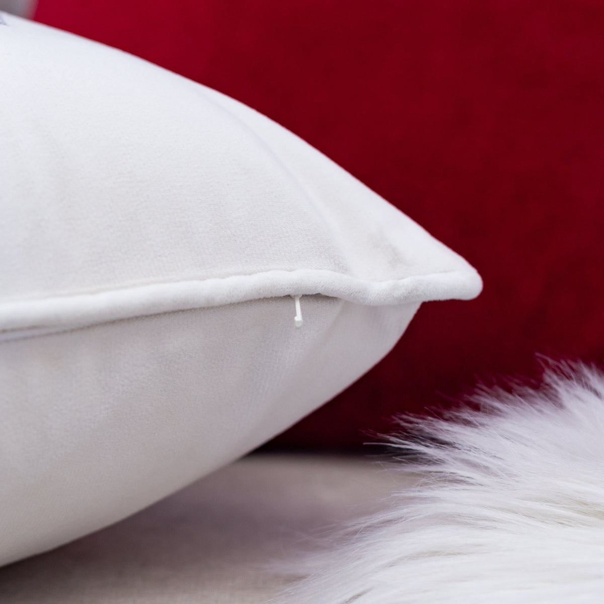 Ivory Velvet Lumbar Pillow with Embroidered 'Let It Snow' and Insert - 14x20