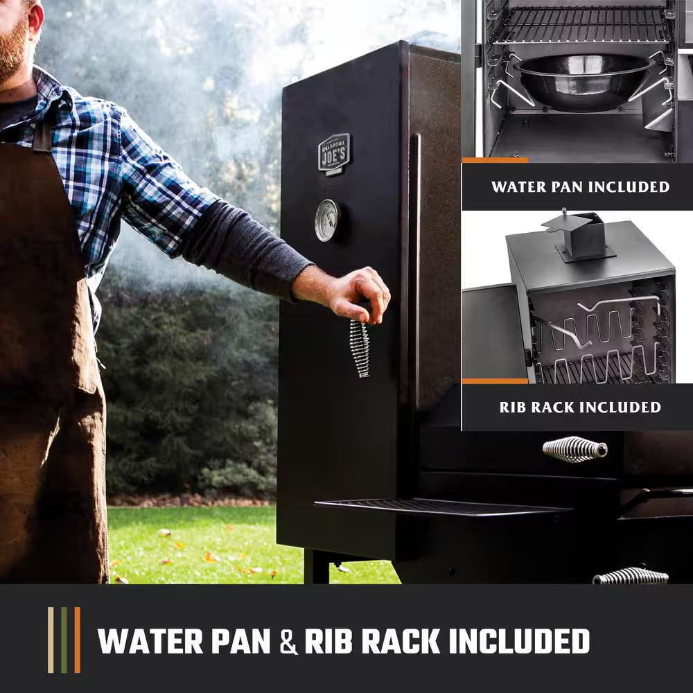 Bandera Vertical Offset Charcoal Smoker and Grill with 992 Sq. In. Cooking Area in Black