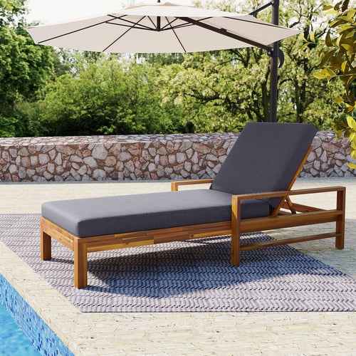 Acacia Wood Adjustable Backrest Outdoor Lounge Chair, Suitable for