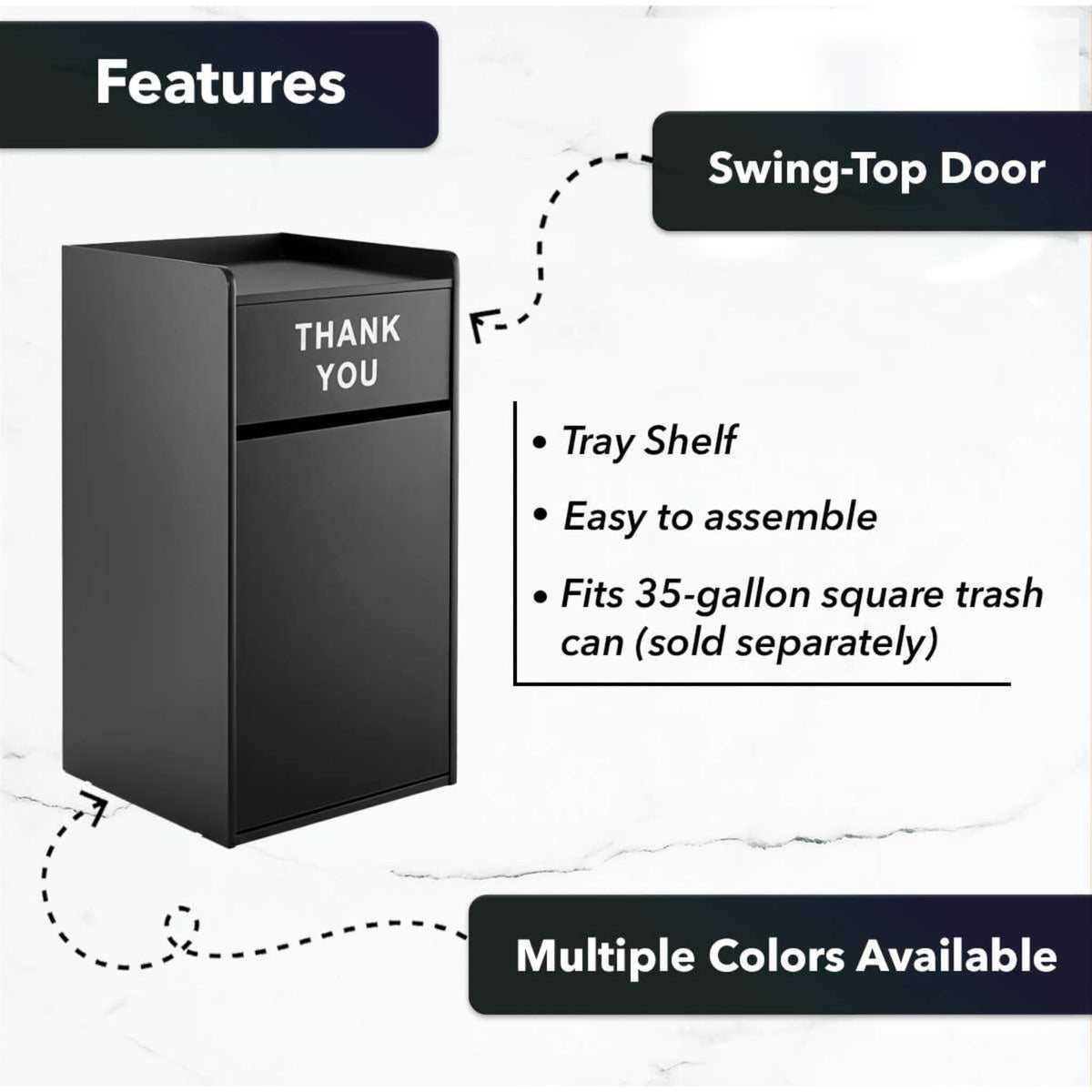 35-Gallon Wood Trash Can With Swing Door & Tray Shelf