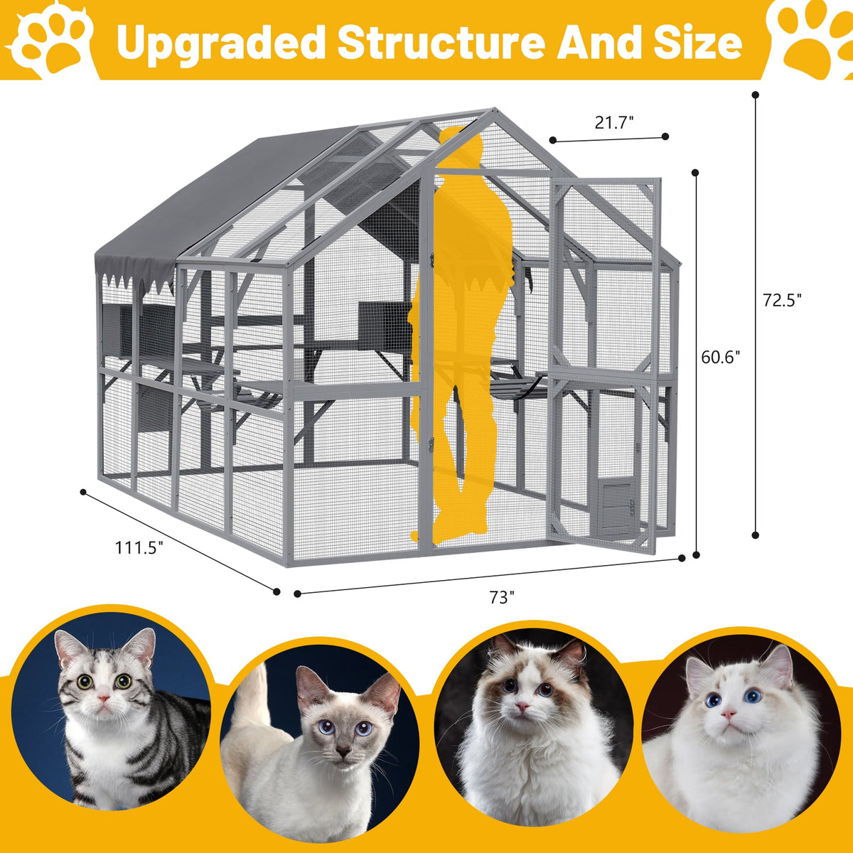 Outdoor Cat House with Weatherproof Roof and Walk-In Door - Wood