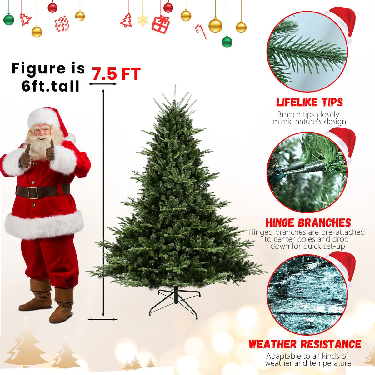 Full-Shaped 6 Ft Christmas Tree with 1673 PE/PVC Tips - Green