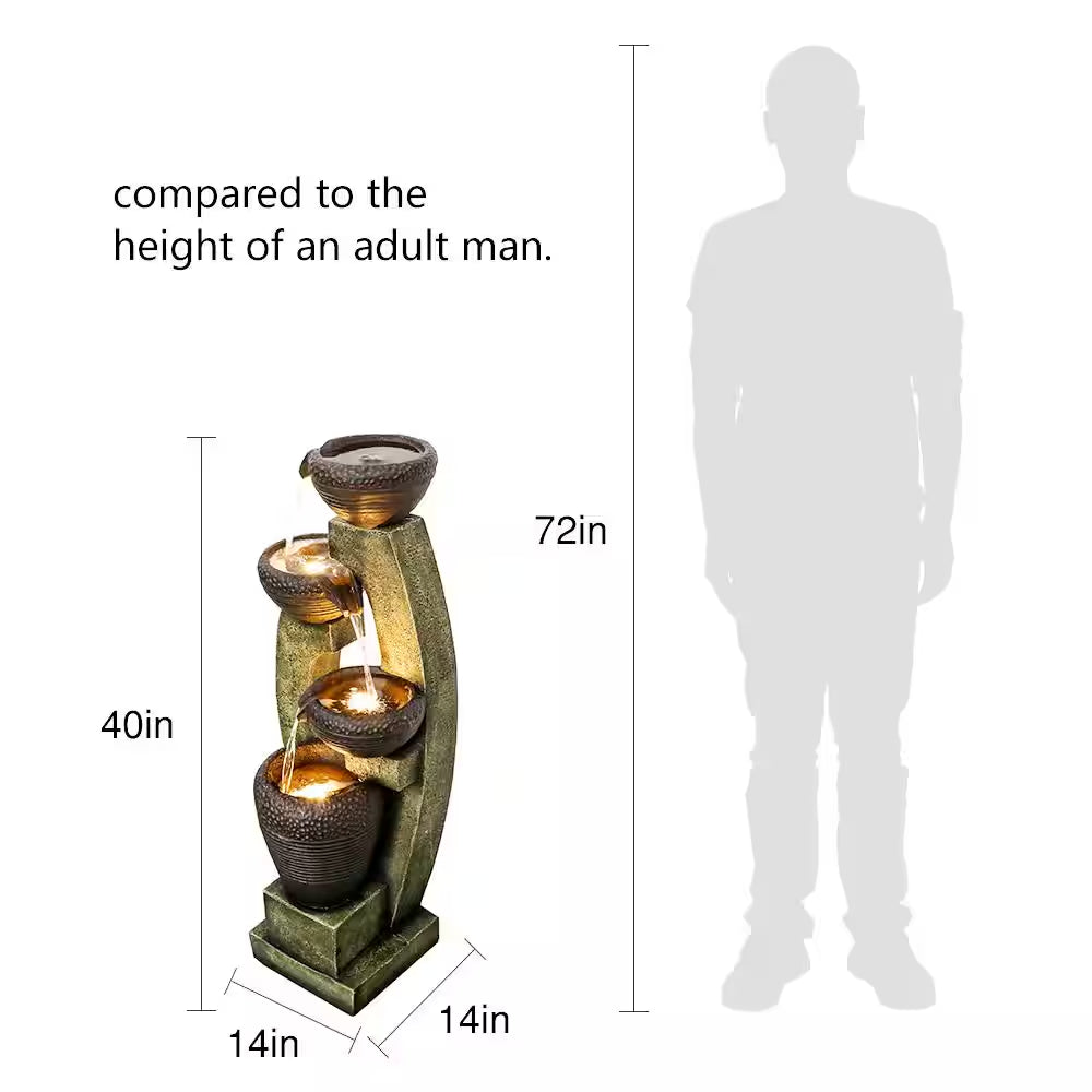 40"H Modern Outdoor Fountain - 4 Crocks Outdoor Garden Fountain with Contemporary Design for House and Garden Art Decor