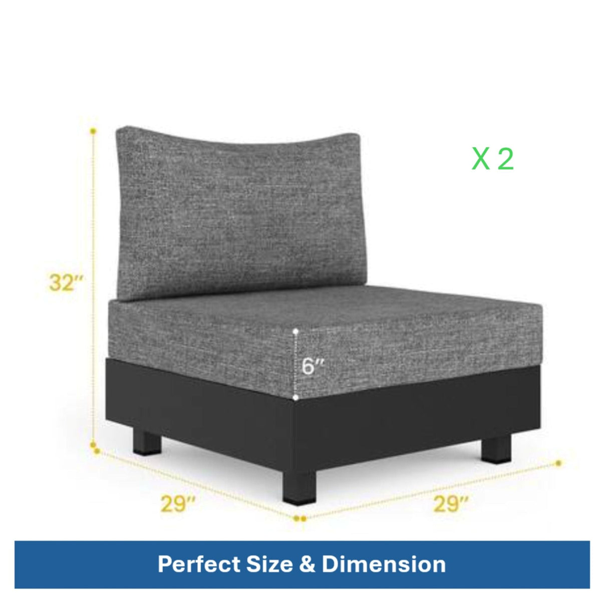 Modular Armless Chair Set with Coffee Table - Gray