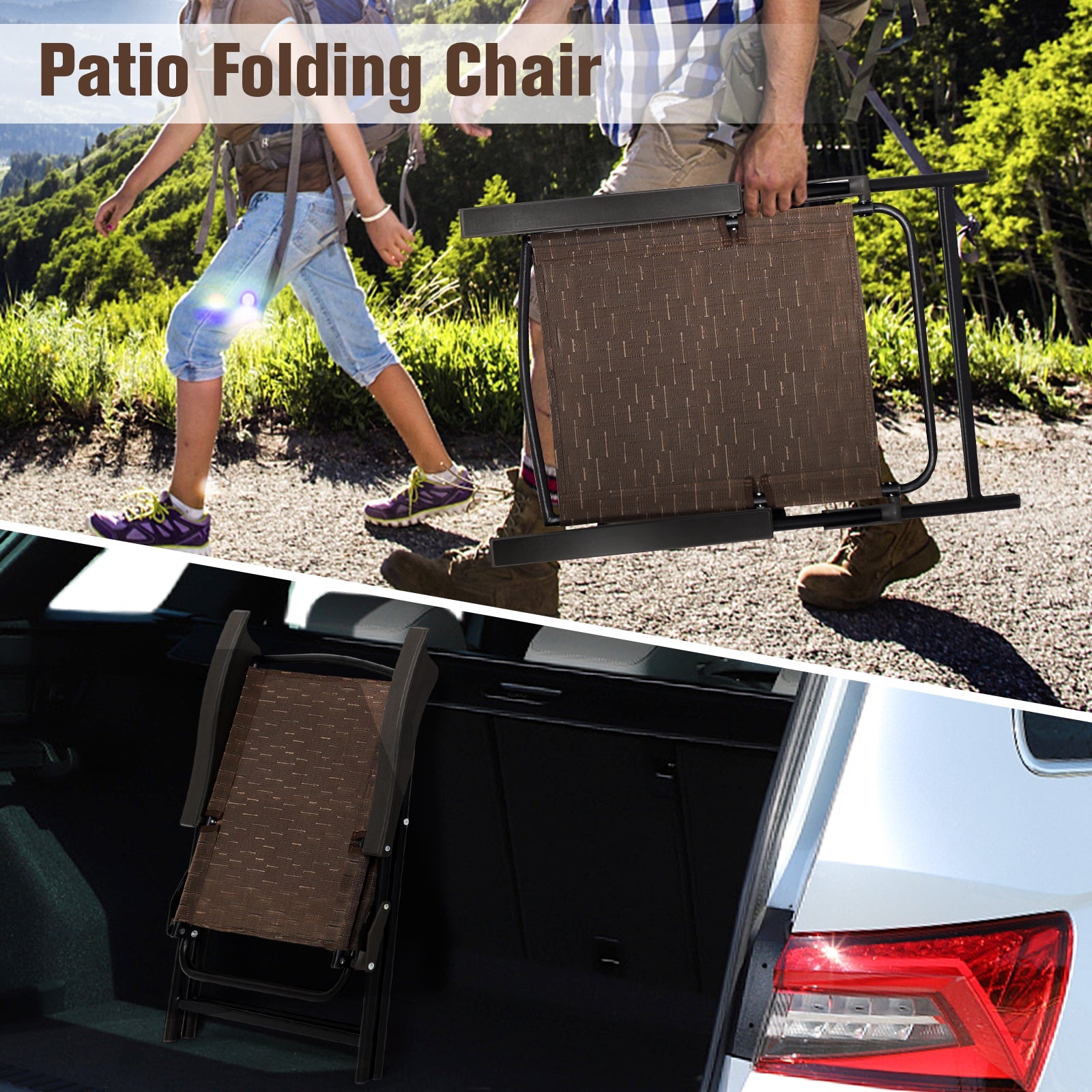 4 Pieces Folding Dining Chairs with Smooth Armrests and Sling Back