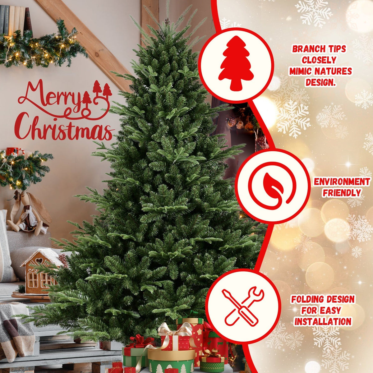 Full-Shaped 6 Ft Christmas Tree with 1673 PE/PVC Tips - Green