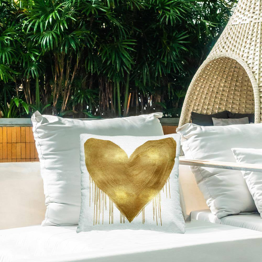 Modern Glam Heart Shape Gold Square Outdoor Throw Pillow