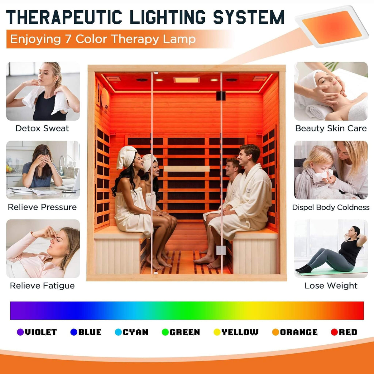 Seville 4-Person Low EMF Canadian Hemlock Infrared Sauna With Bluetooth