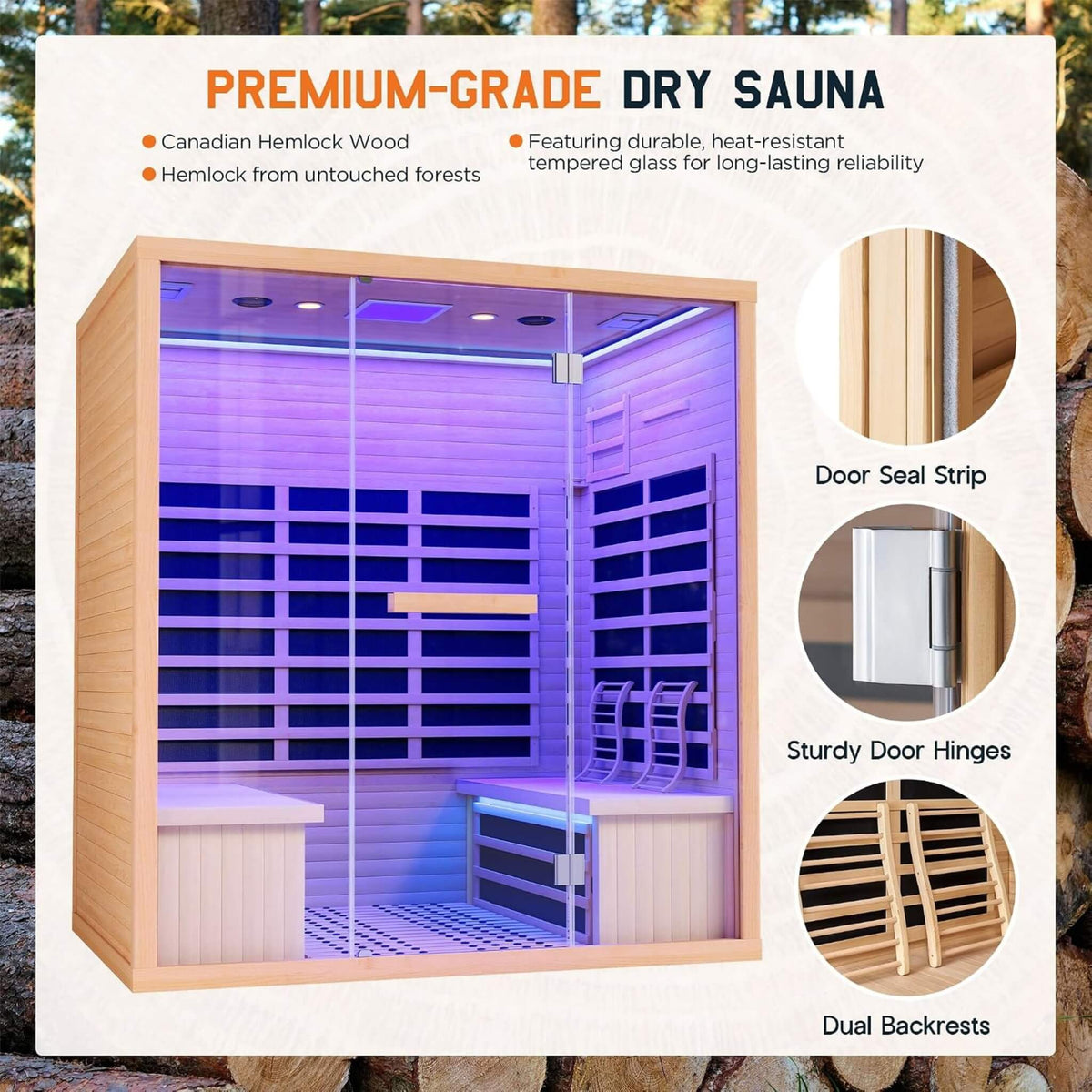 Seville 4-Person Low EMF Canadian Hemlock Infrared Sauna With Bluetooth