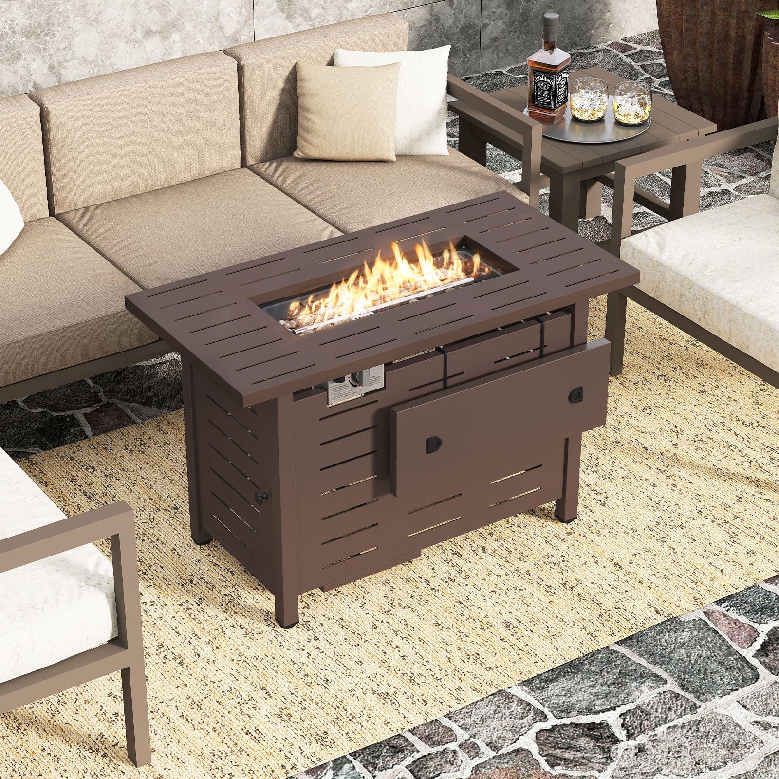 40 Inch Outdoor Propane Fire Pit Rectangle Gas Fire Table with Lava Rocks