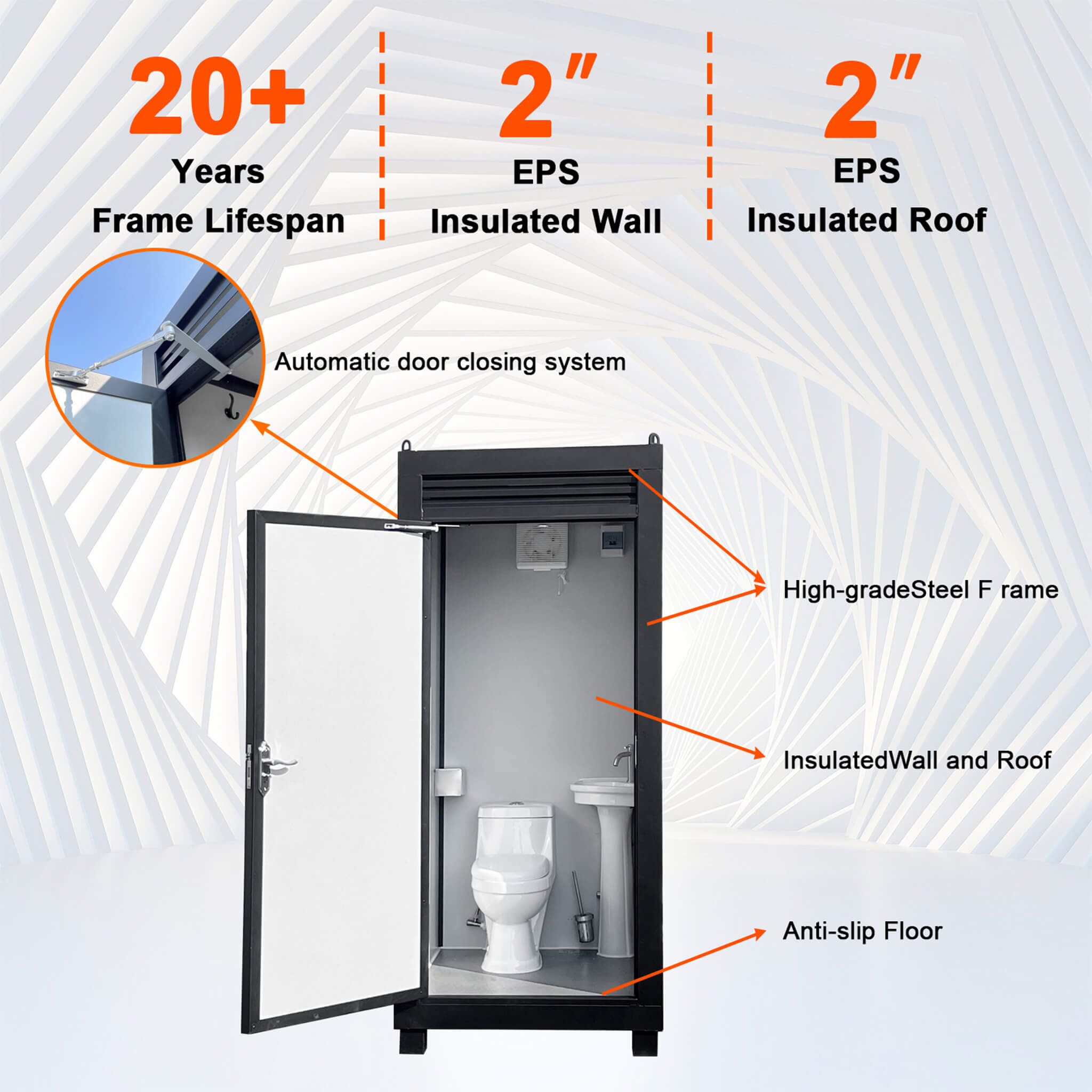 42-Inch One-Person Portable Outdoor Toilet Cabin With Light, Sink And Vent Fan
