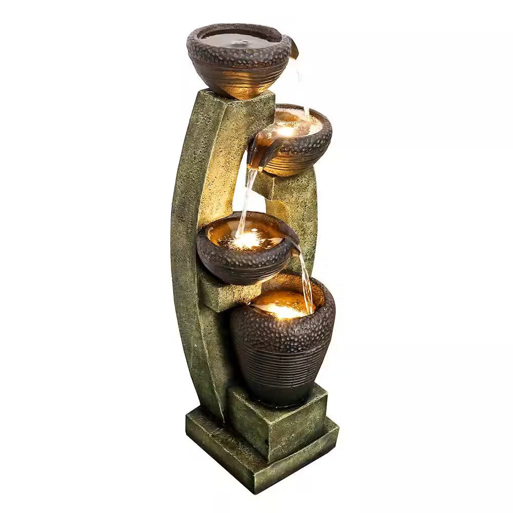40"H Modern Outdoor Fountain - 4 Crocks Outdoor Garden Fountain with Contemporary Design for House and Garden Art Decor