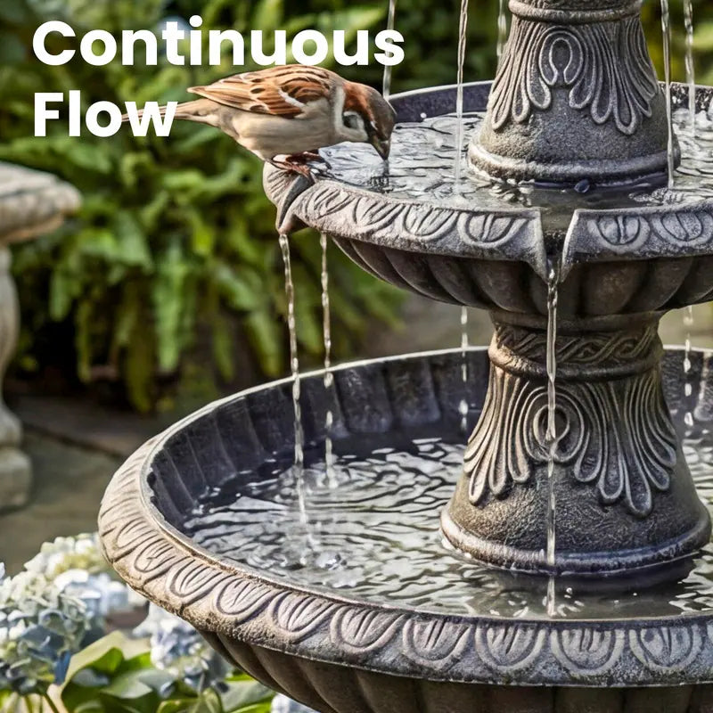 51.51In Vintage Carved 3 Tier Fountain Classic European Outdoor Water Feature with Dual Tier Light Rings ETL Certified Pump