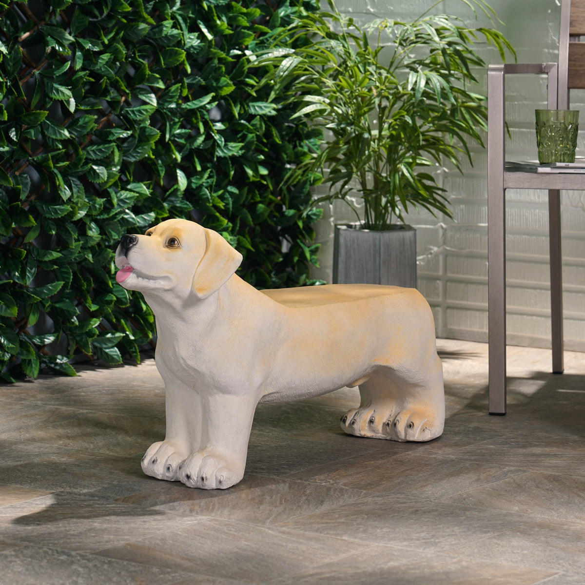 MGO Dog Bench with Labrador Design - Outdoor Light Brown