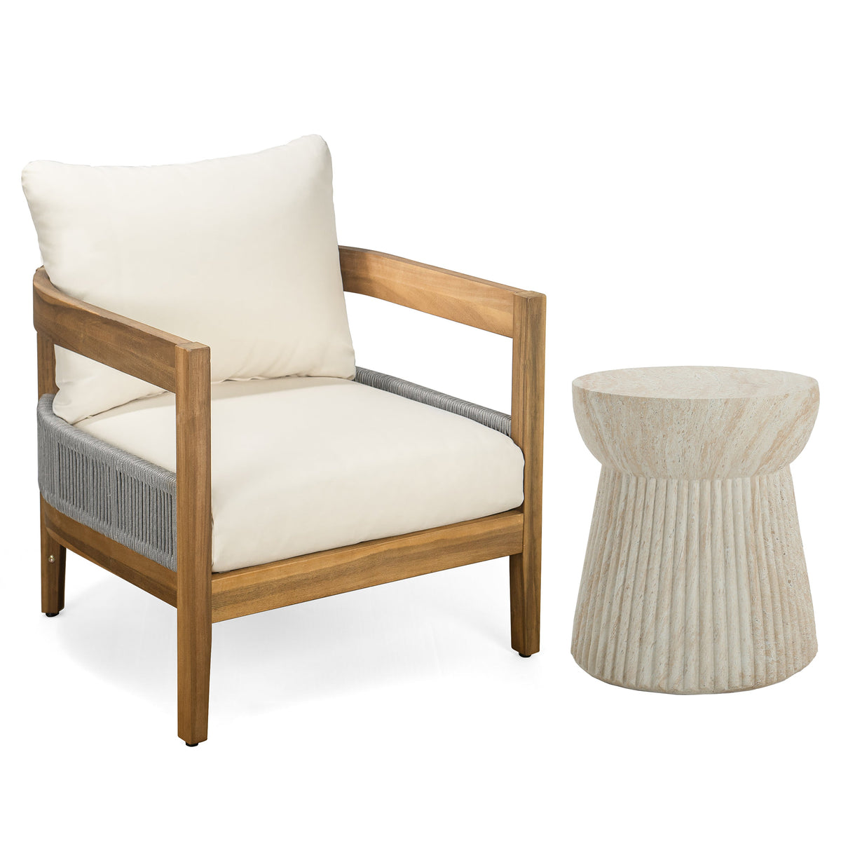 Porto Outdoor Club Chair and Concrete Travertine Side Table