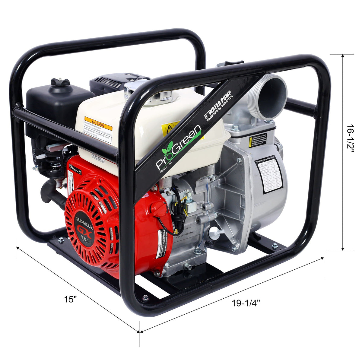 3" Water Pump with GX160 Honda Engine and 264 GPM Output - Black/Red