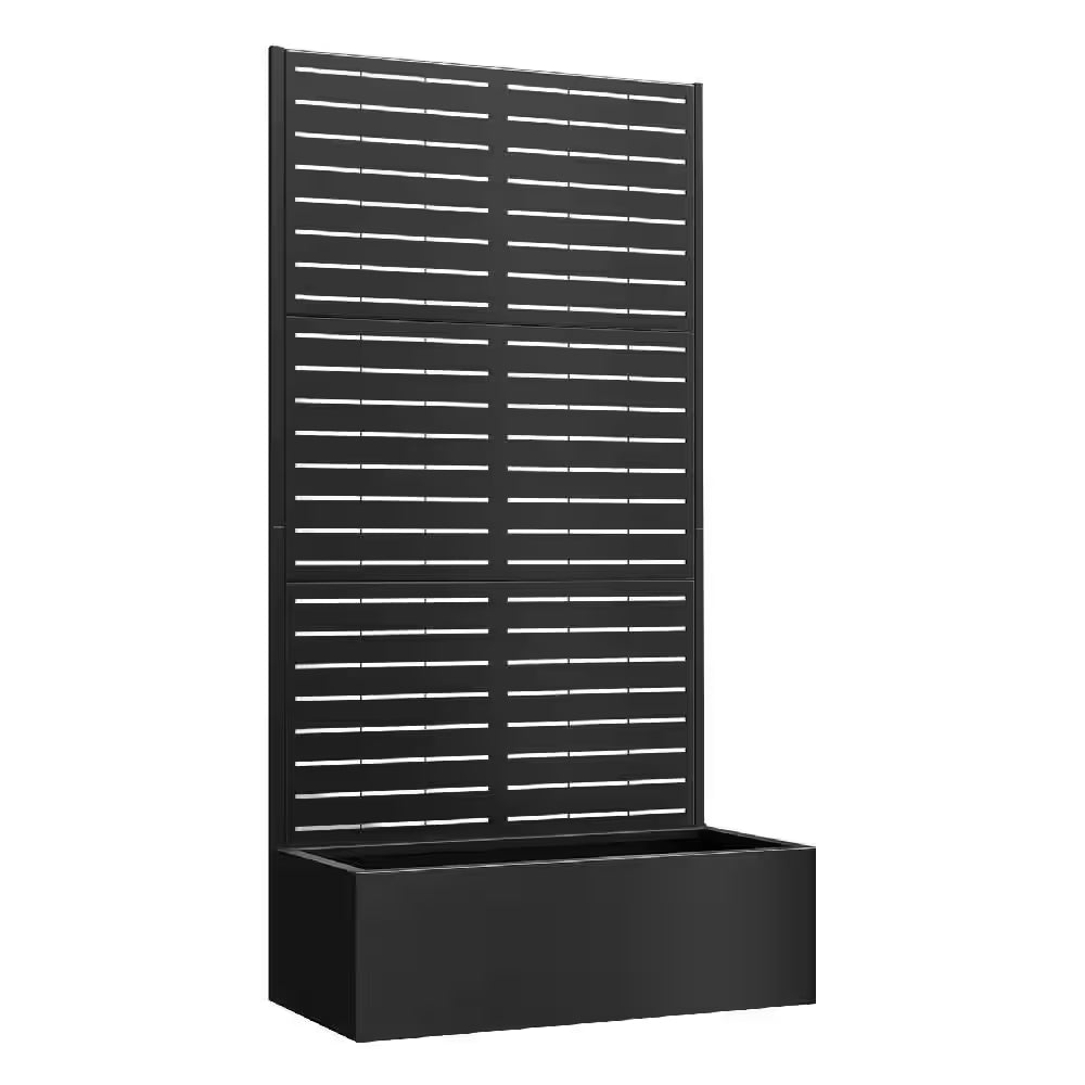 35 In. L X 16 In. W X 71 In. H Metal Raised Garden Planter Box Trellis-Black Rectangle Pot Climbing Plants Cucumbers