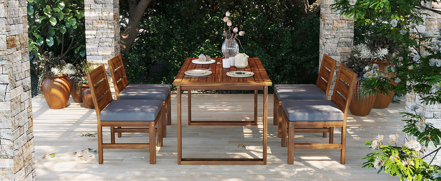 U_STYLE Farmhouse 5-Piece Outdoor Patio Dining Set with Adjustable Legs