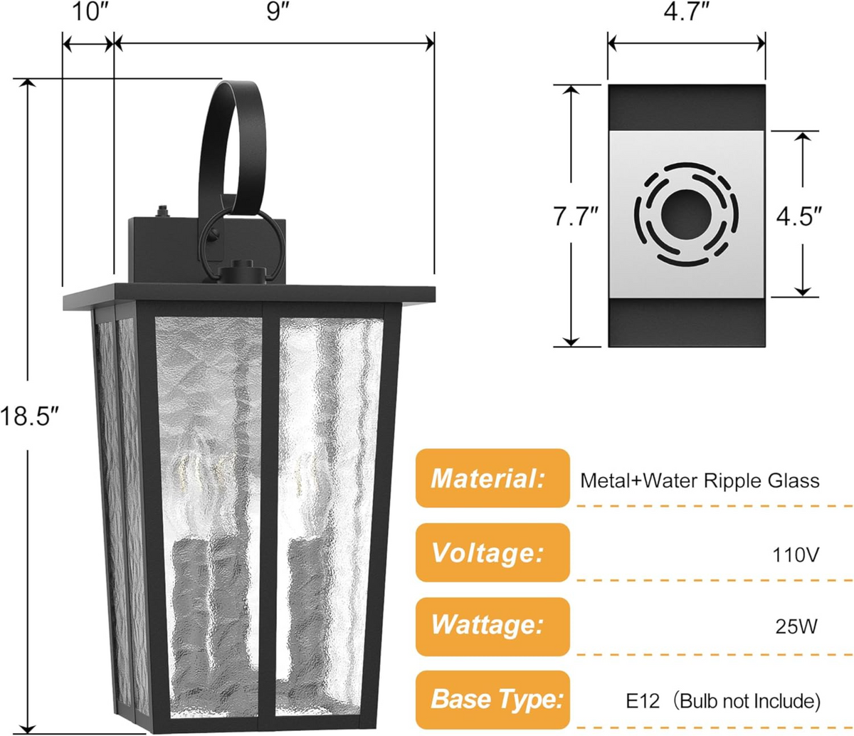 18.5-Inch Dusk to Dawn Outdoor Wall Lantern, 3-Light, Black