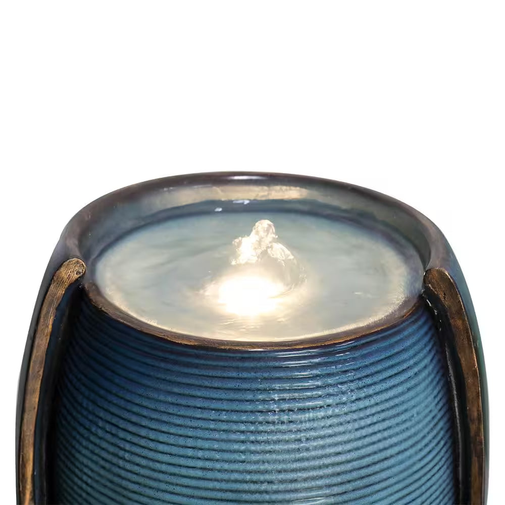 38.7In. Resin Outdoor Fountain and Waterfall -Indoor Water Jar Fountain Tall Floor with LED Lightandpump for House Decor