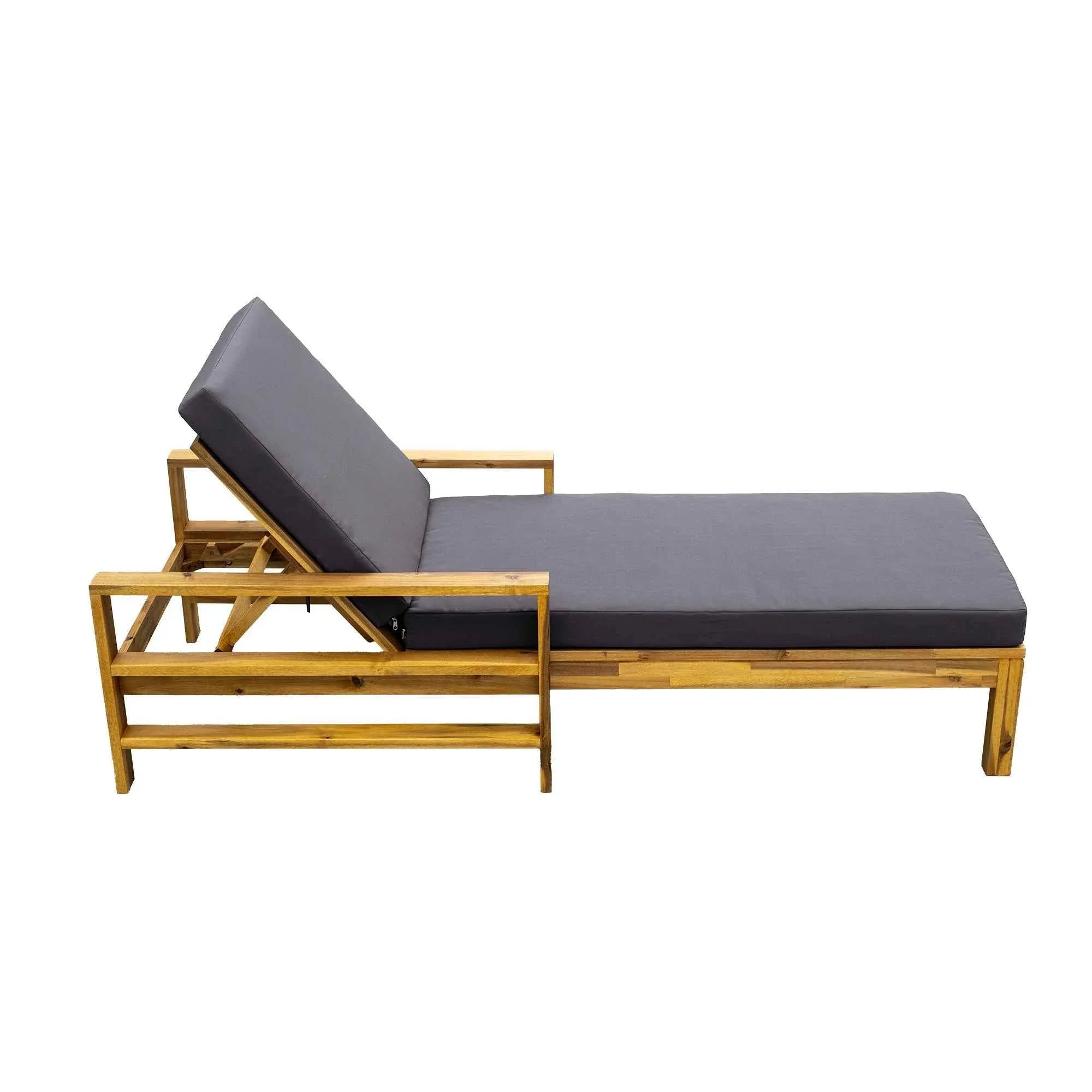 Acacia Wood Adjustable Backrest Outdoor Lounge Chair, Suitable for