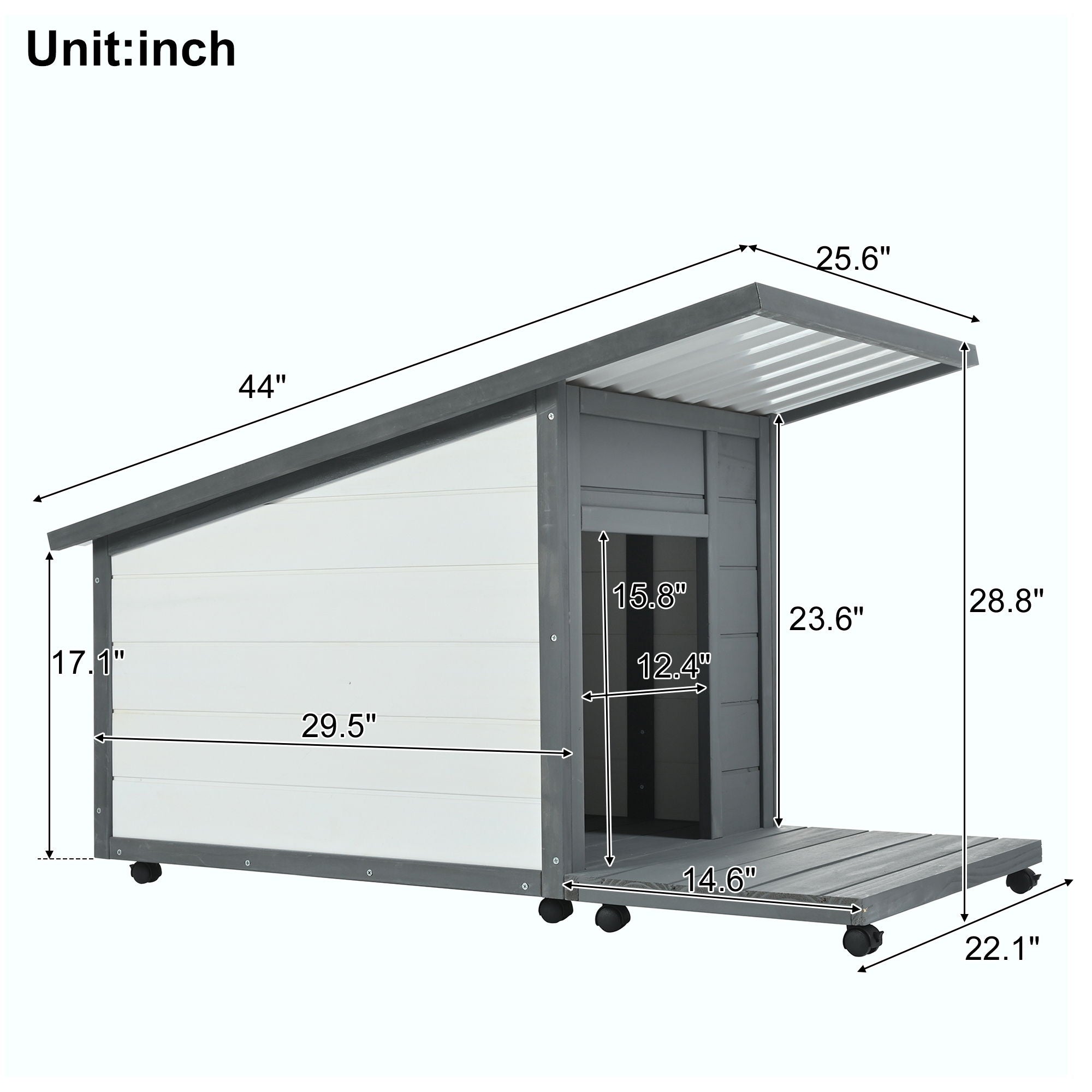 Modern Design Outdoor Dog House With Food Bowl And Wheels Pine - Gray / White
