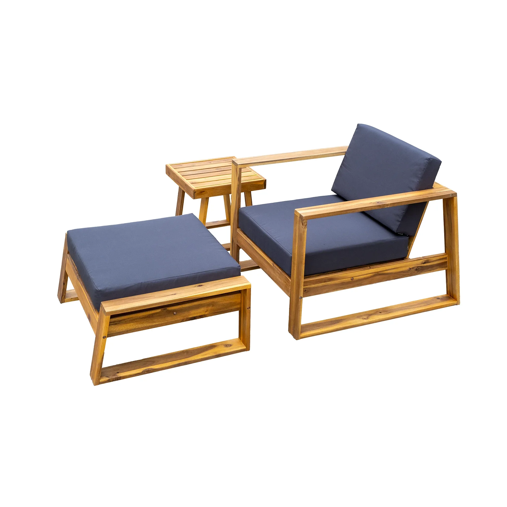 Acacia Wood Outdoor Lounge Set - Chair & Ottoman, Perfect for Patios,
