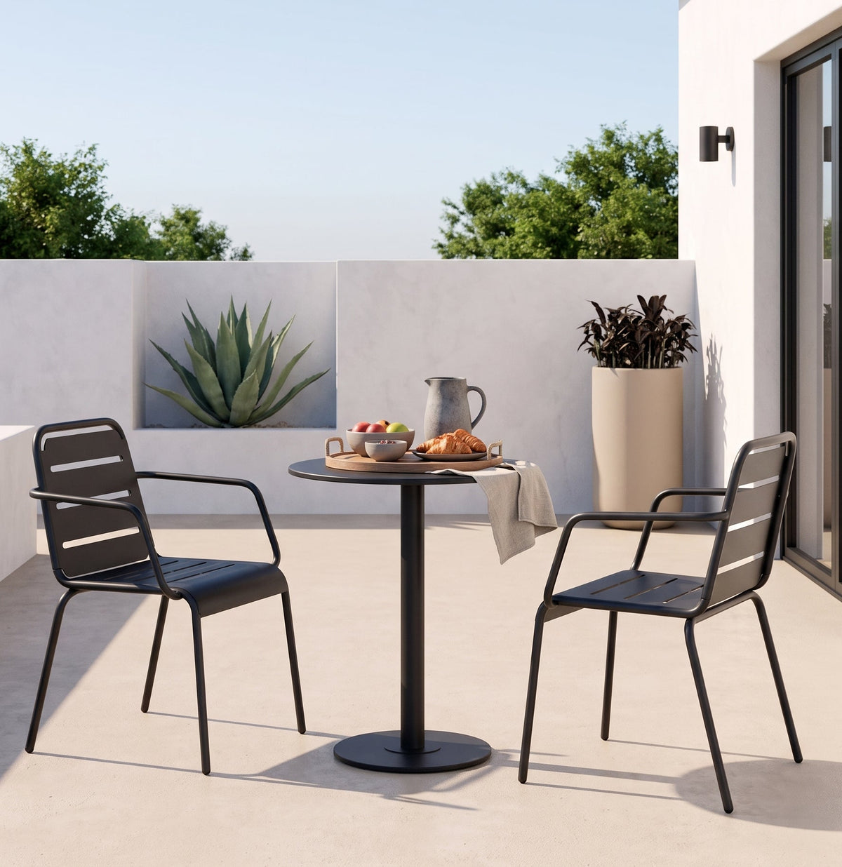 Verve 3-Piece Outdoor Bistro Set with Metal Chairs - Matte Green or Matte Black