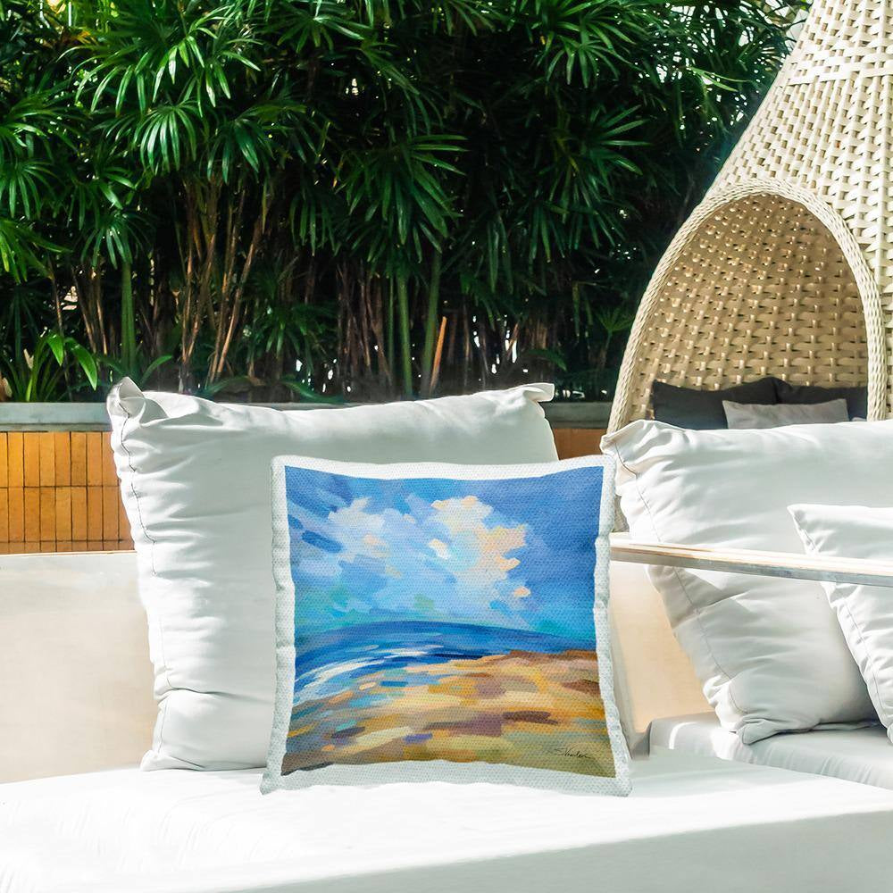 Beach Shore Abstract Landscape Blue Square Outdoor Throw Pillow