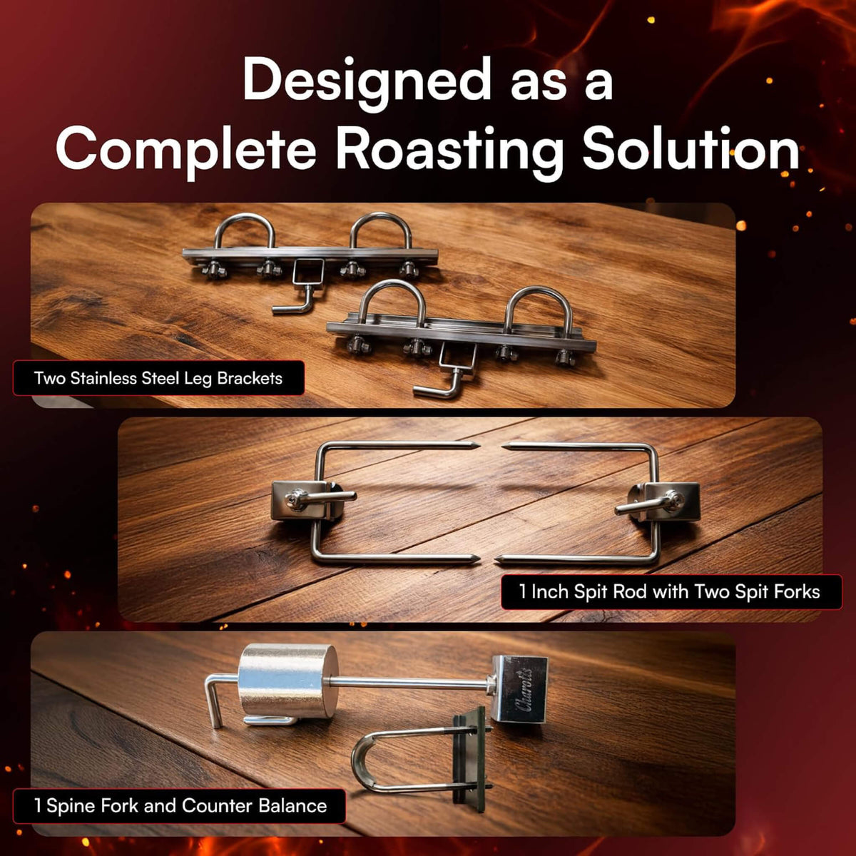 52-Inch Stainless Steel Charcoal Rotisserie Spit Roaster With Wind Shield