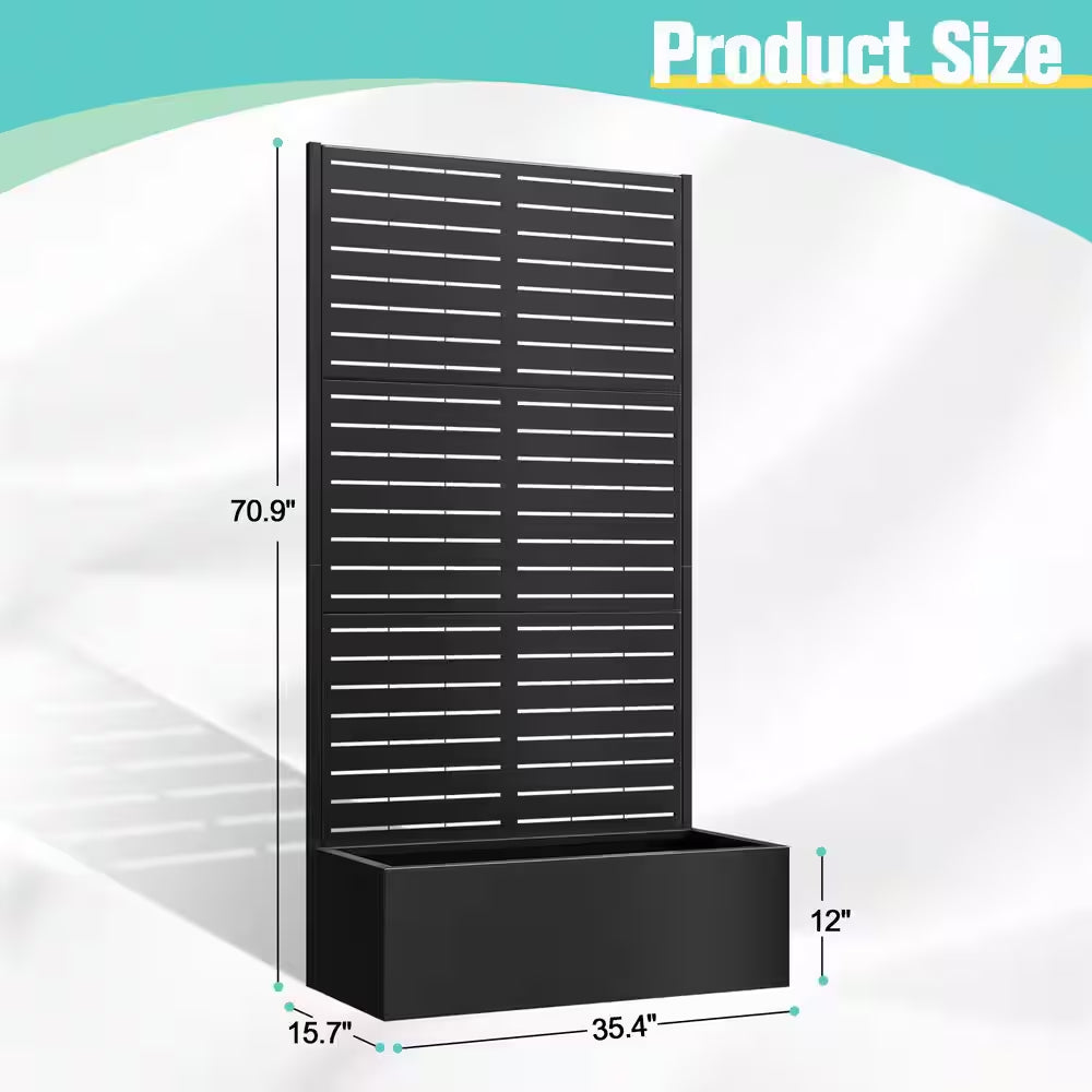 35 In. X 16 In. X 71 In. Black Metal Raised Garden Planter Box with Trellis for Climbing Plants and Cucumbers