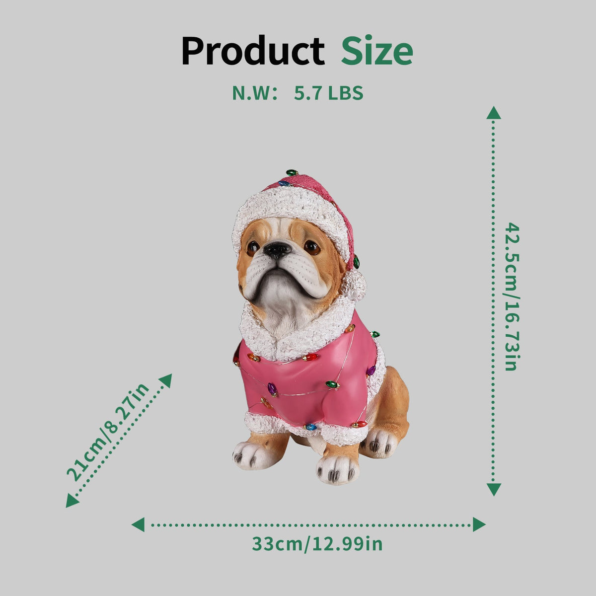 Christmas Pug Statue with Santa Outfit - Holiday Dog Figurine