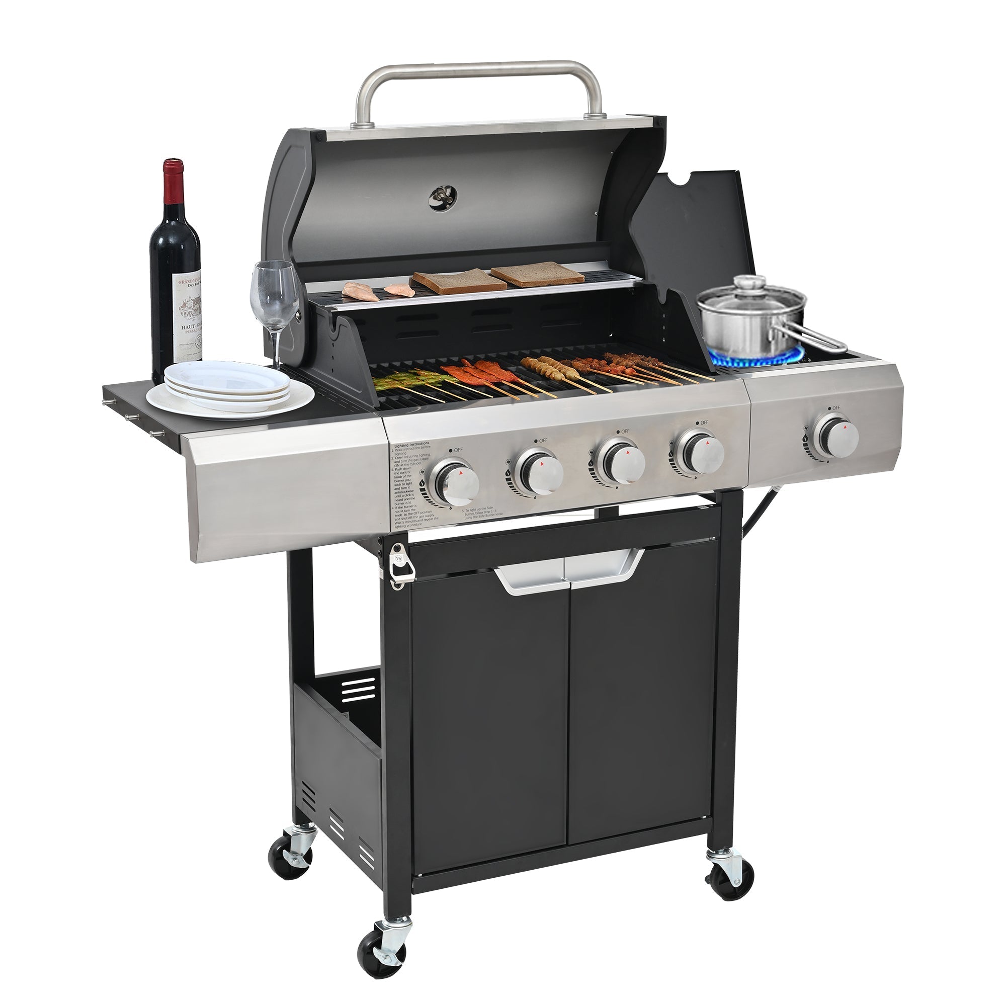 Propane Grill 4 Burner Barbecue Grill Stainless Steel Gas Grill with Side Burner