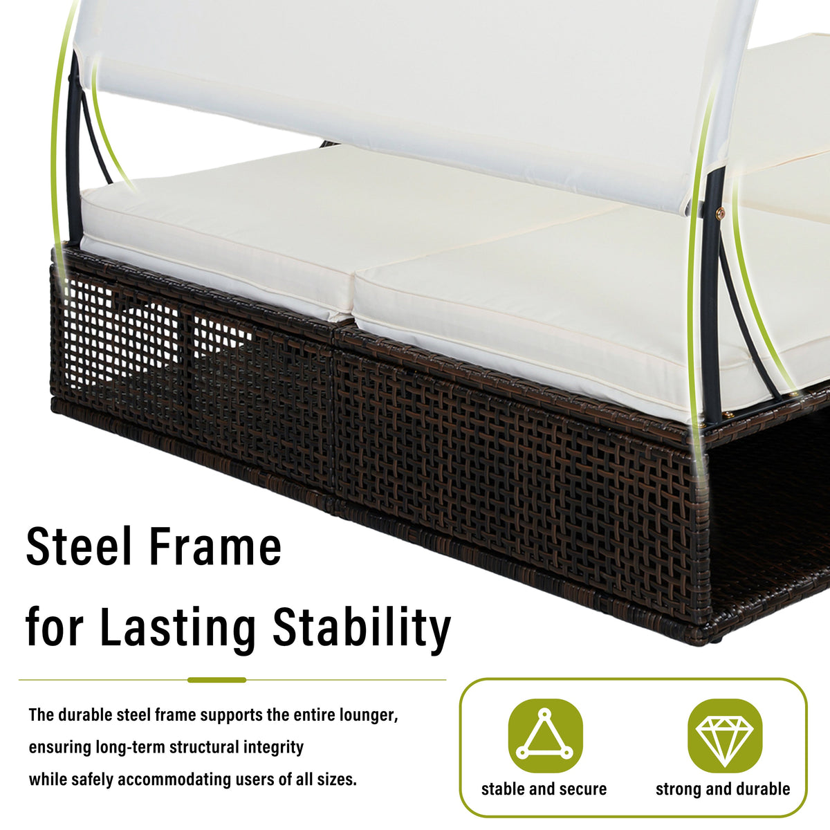 U_STYLE Outdoor Steel Frame Sun Lounger with Adjustable Backrest