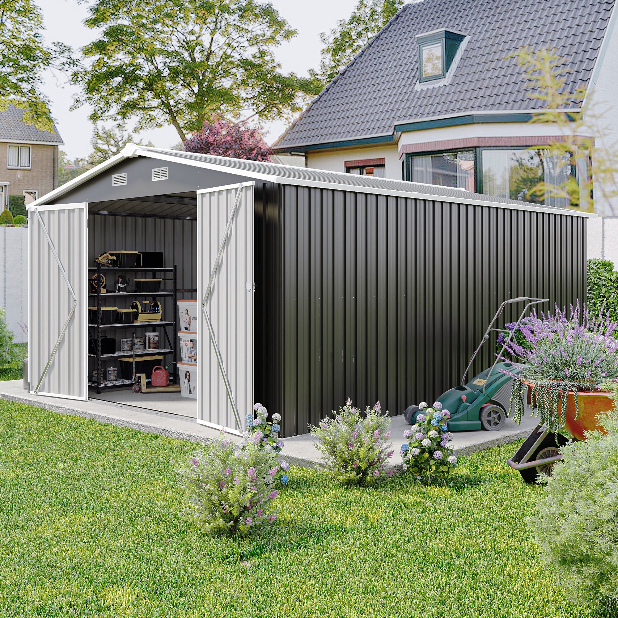 Campcraft Outdoor Storage Shed 10x14 FT with 3 Lockable Doors
