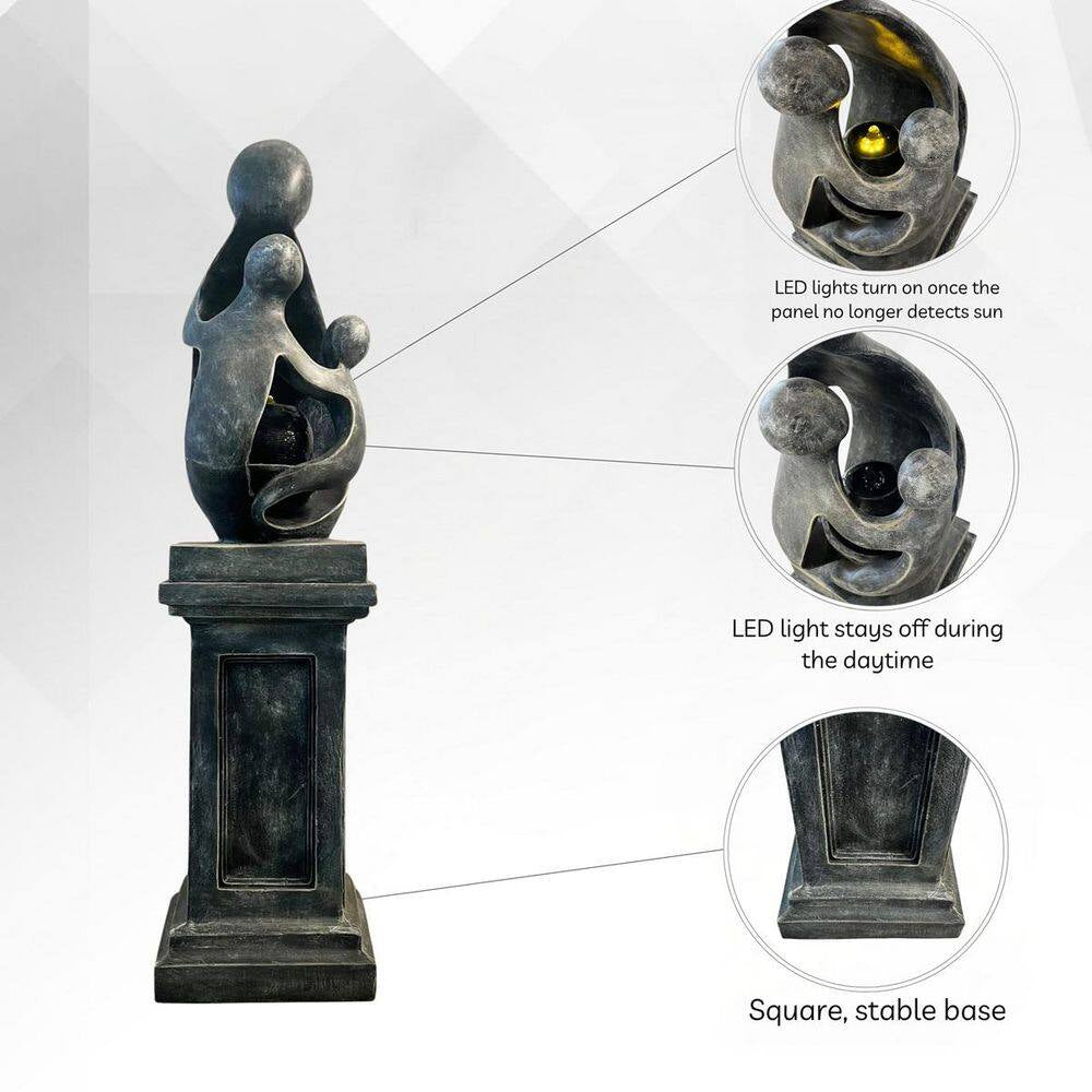 42.9 In. H Sculptural Resin Fountain with Pedestal Base and LED Lights - Indoor/Outdoor Modern Water Feature