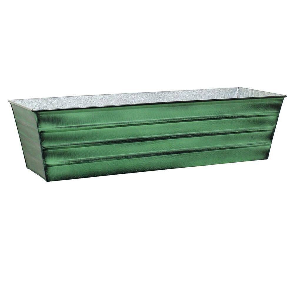 25.75 In. H Rectangular Classic Green Galvanized Steel Large Flower Box W/ Black Wrought Iron Flora Stand
