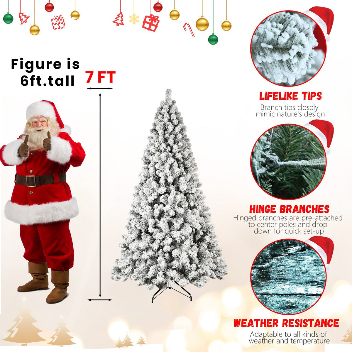5-Foot Pre-Lit Snow-Flocked Christmas Tree with 650 LED Lights - Green/White