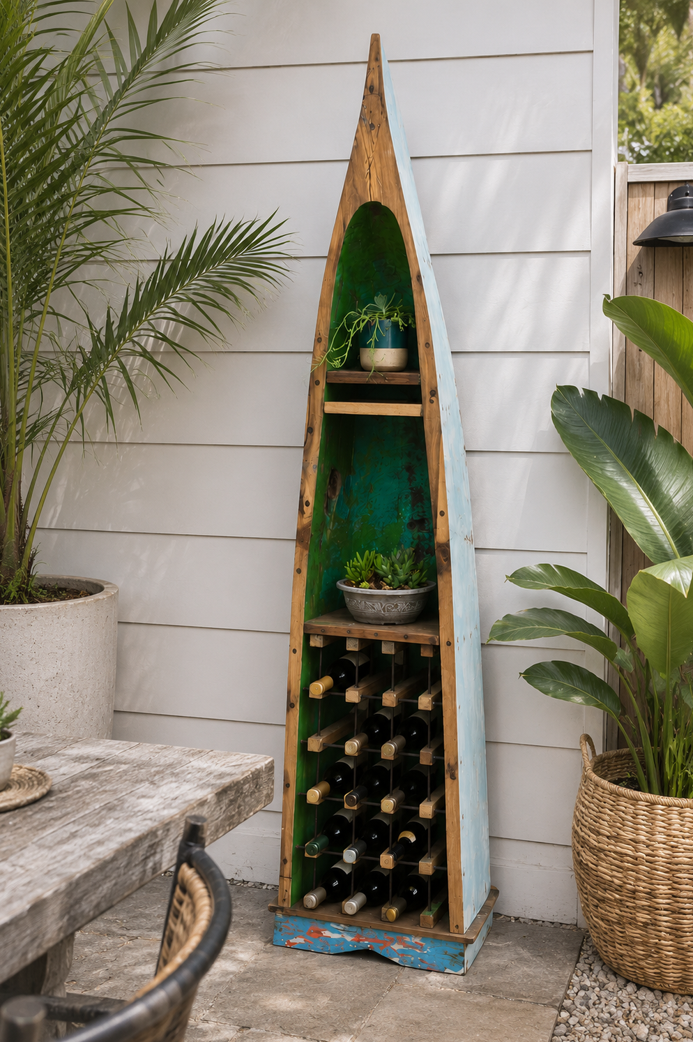 Authentic Reclaimed Boat Wood Canoe Shelf – Bali, Indonesia