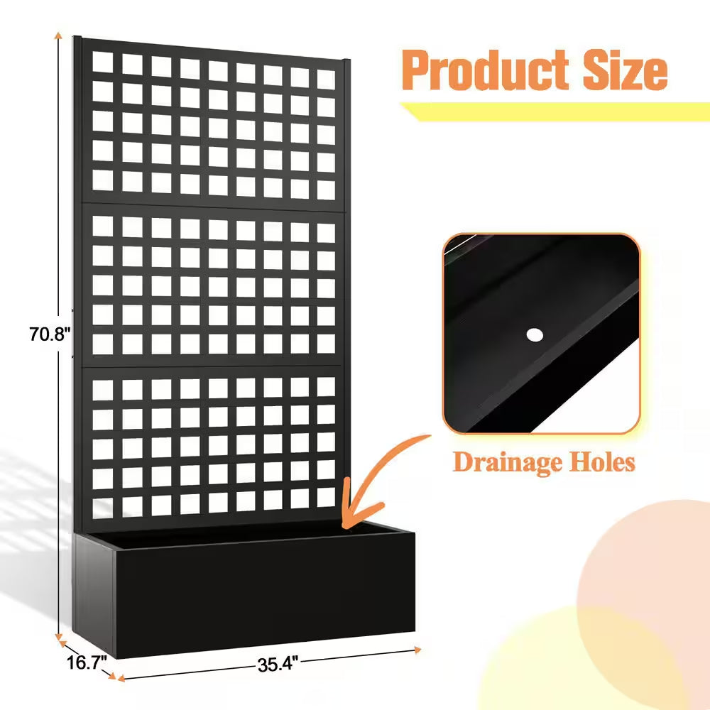 35 In.L X 16 In.W X 71 In.H Metal Raised Garden Planter Box W/Trellis-Black Rectangle Pot for Climbing Plants, Cucumbers