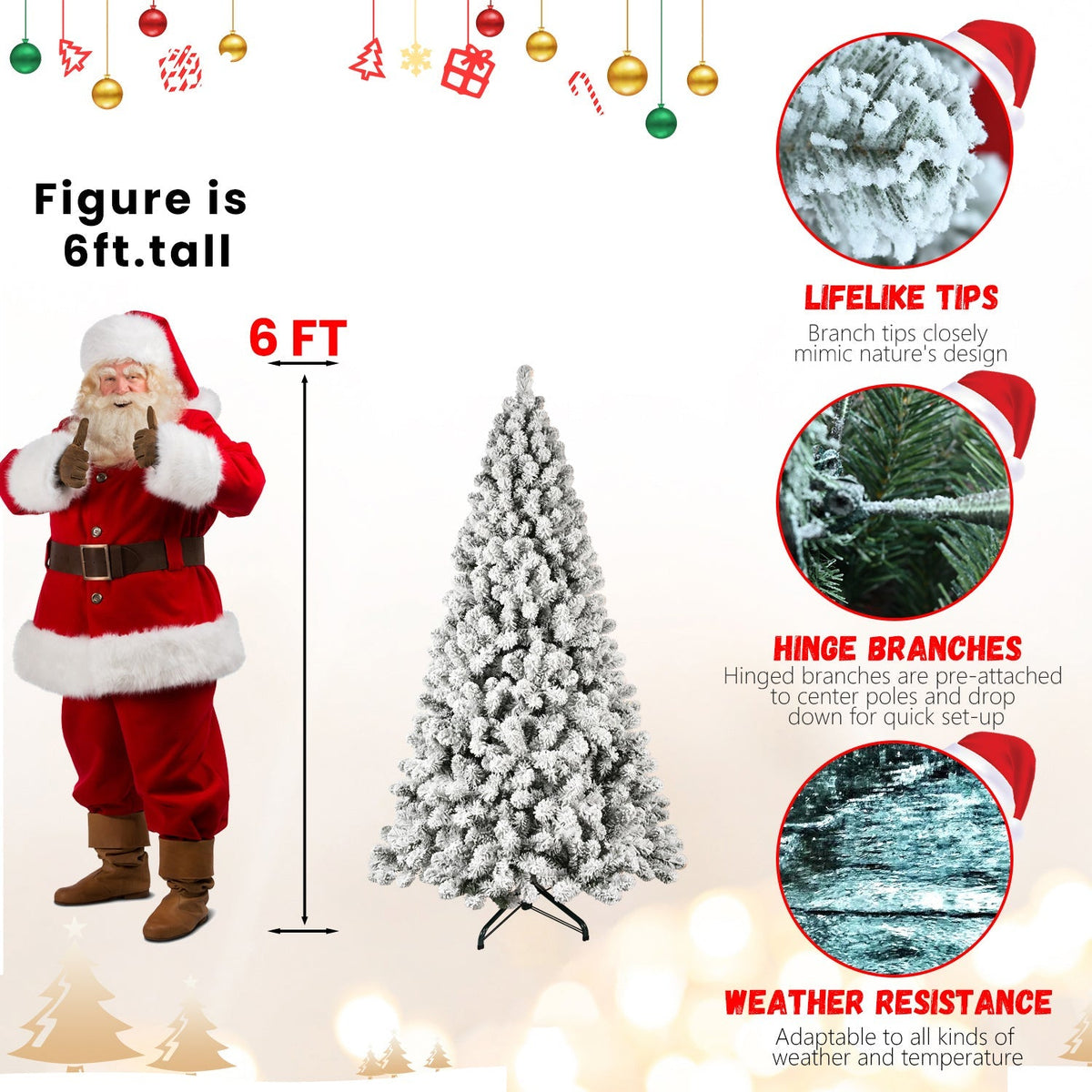 5-Foot Pre-Lit Snow-Flocked Christmas Tree with 650 LED Lights - Green/White