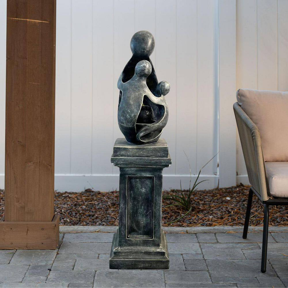 42.9 In. H Sculptural Resin Fountain with Pedestal Base and LED Lights - Indoor/Outdoor Modern Water Feature