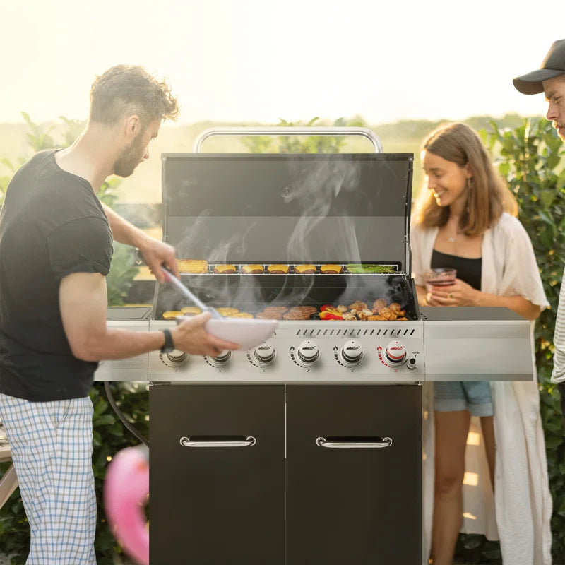 6 - Burner Free Standing Liquid Propane Gas Grill with Side Burner and Cabinet