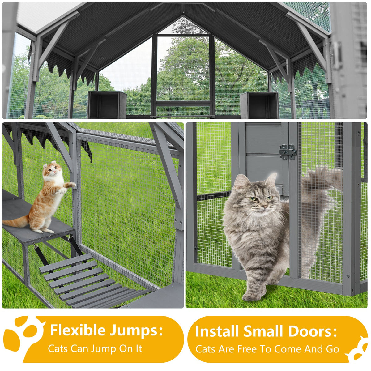 Outdoor Cat House with Weatherproof Roof and Walk-In Door - Wood
