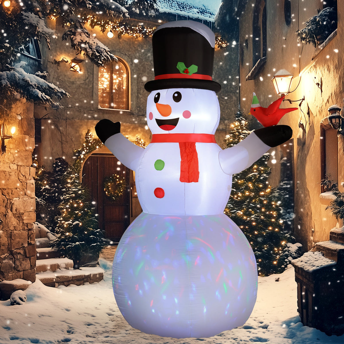 Outsunny 12FT Christmas Inflatable Snowman, Giant Christmas Inflatables, Huge Blow Up Christmas Decorations with Rotating Colorful LED Light for Indoor, Outdoor, Yard, Party