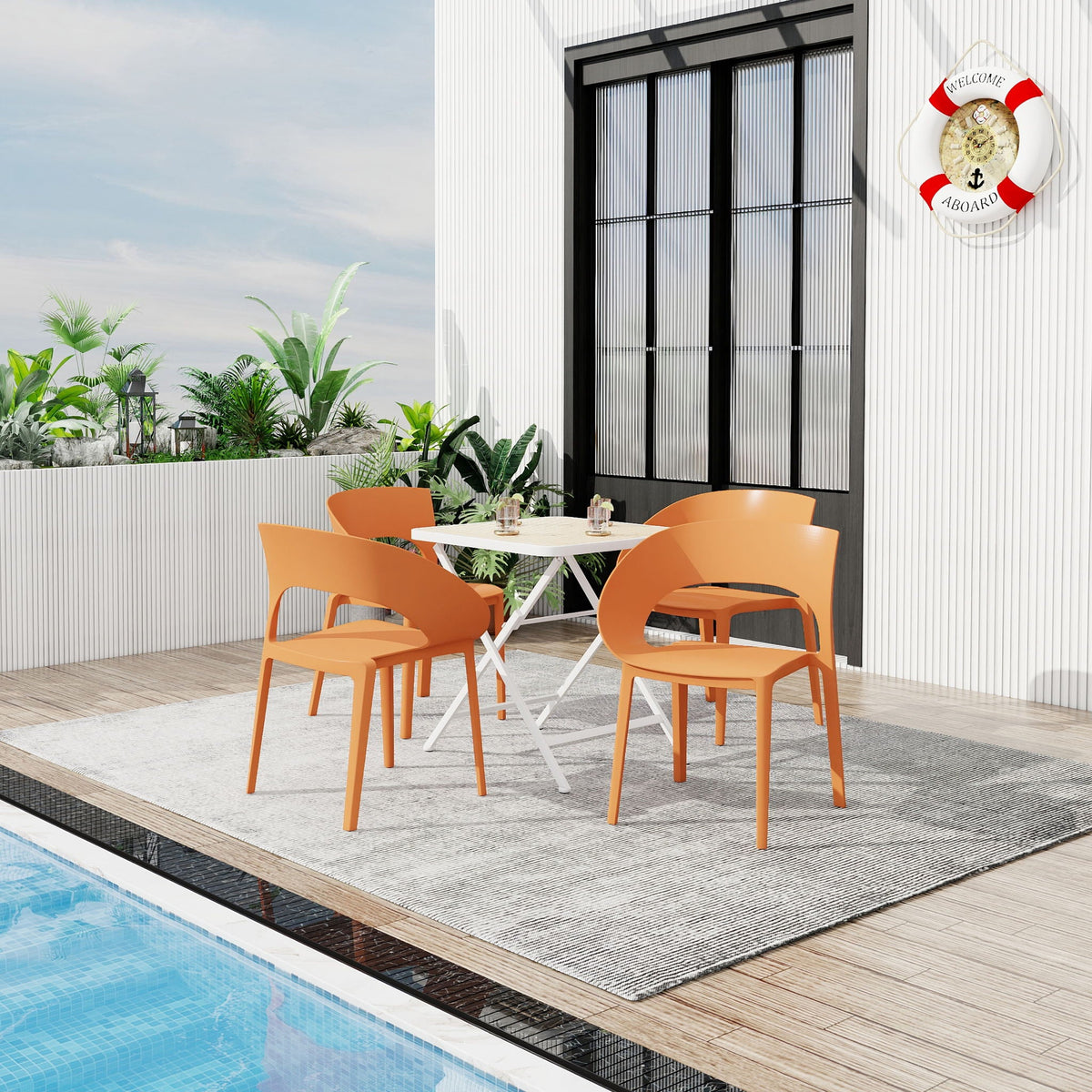 Modern 4 Piece Outdoor Set with Folding Table - Green or Orange