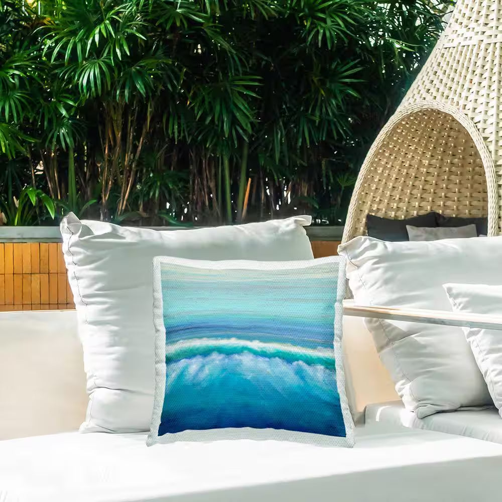 Vivid Blue Beach Waves Blue Square Outdoor Throw Pillow