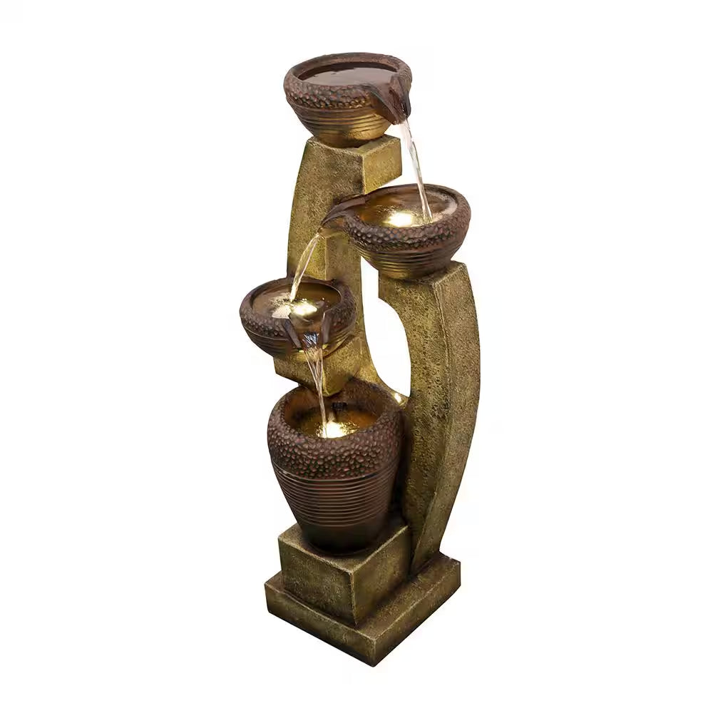 40"H Modern Outdoor Fountain - 4 Crocks Outdoor Garden Fountain with Contemporary Design for House and Garden Art Decor