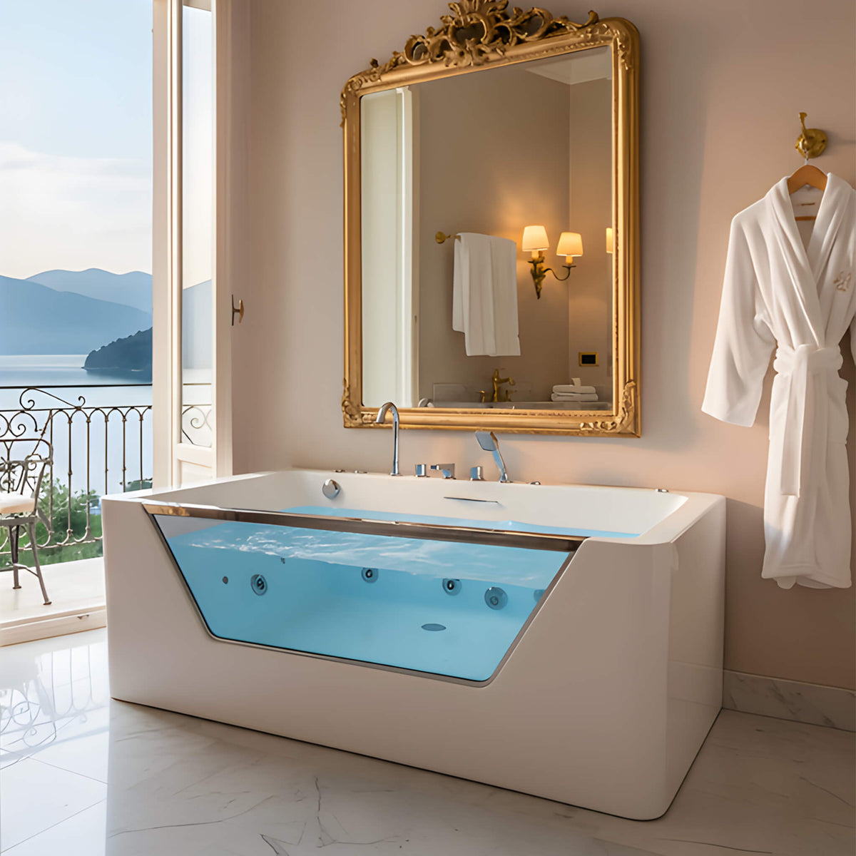 Veloria 67-Inch 7-Jets Hydrotherapy Whirlpool Bathtub With Glass Panel