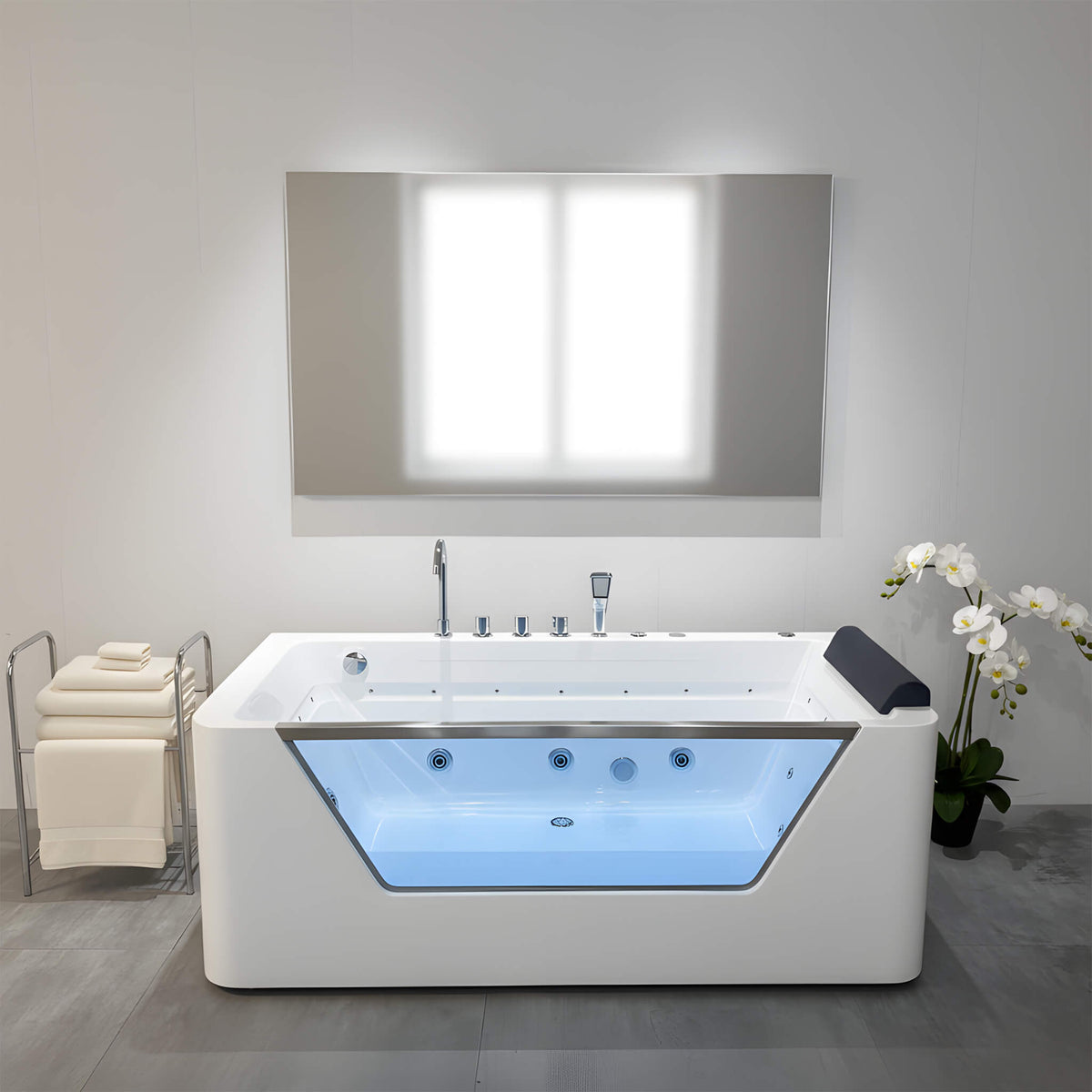 Veloria 67-Inch 7-Jets Hydrotherapy Whirlpool Bathtub With Glass Panel